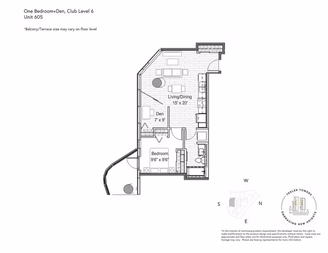 1 Bedroom 1 Bathroom 605-CF2 floor plan
